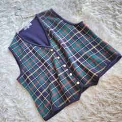 美品 【DAKS GOLF】 (M) 前開きVネックベスト 金ボタン チェック