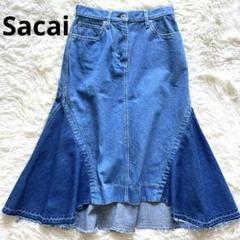 美品　Sacai 切替 ドッキング バックフレア デニムスカート アシンメトリー 美品 Sacai 切替 ドッキング バックフレア デニムスカート