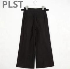 ★PLST★洗える ストレッチ リネンミックス ワイドパンツ 黒L