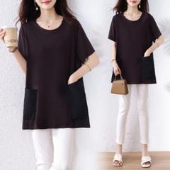 Tシャツ オシャレ カジュアル ポケット付き 着痩せ オーバーサイズ 配色