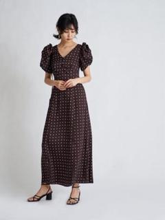snidel Sustainableギャザーパフスリーブドットワンピース
