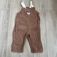 【90cm】茶色 コーデュロイ くまオーバーオール ブラウン