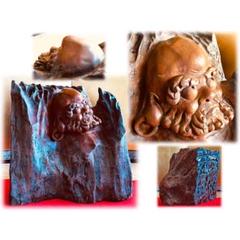 珍品 大迫力 天然木 木彫切株 一刀彫 達磨大師像 高さ43cm 喝 置物