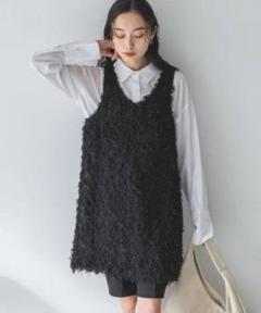 ＊【JEANASIS】ニットロングジレ ブラック〈新品未使用タグ付き〉＊ ロングジレ ベスト レディース トップス ロング 無地 ジレ・再販