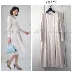 ANAYI トリアセテートサテンフレアワンピース 38 ANAYI トリアセテートサテンフレアワンピース ネイビー 38