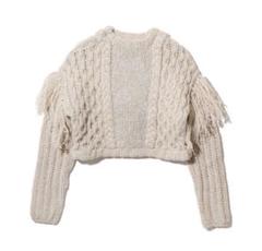 美品　ラインヴァンド　パッチワークフリンジカーディガン　F アイボリー 美品 ラインヴァンド パッチワークフリンジカーディガン F