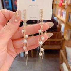 シルバー925 パール付きロングピアス