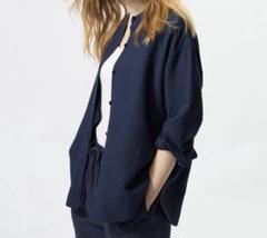 A15838 美品 MHL. リネンブレンドバンドカラーシャツ　半袖　黒　L 美品 MHL. リネンブレンドバンドカラーシャツ 半袖 黒 M 麻
