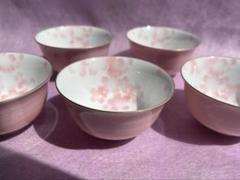 2402  深川製磁　白桜花柄　湯呑　4客 2402 深川製磁 白桜花柄 湯呑 4客