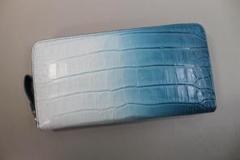 クロコダイル 財布 長財布 本物 ブルー ラウンド グラデーション 一枚革 無双