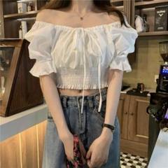 ホワイト オフショルダー フリルトップス