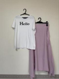 マディソンブルーHelloTシャツ01とミモレリネンスカート