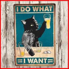 ブリキ看板 黒猫 タトゥー ビール お酒 玄関 アメリカン雑貨 おしゃれ壁装飾