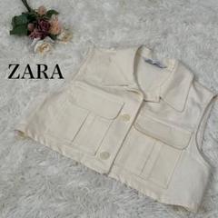【ZARA】襟付きショートベスト　ジャケット　白　ホワイト　背タック　M