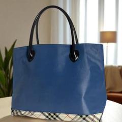 美品　バーバリー　ブルーレーベル　トートバッグ　キャンバス　ネイビー　ブルー BURBERRY BLUE LABEL バーバリーブルーレーベル トートバッグ