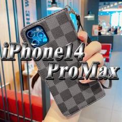 チェック柄 黒 iPhone14ProMax 手帳型 カバー iPhoneケース