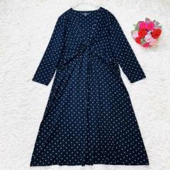 【美品♡】大きいサイズ☆ローラアシュレイ　ドレープワンピース　ドット 黒 XL