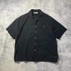 Café Havana シルク開襟シャツ ブラック XL 無地 オープンカラー