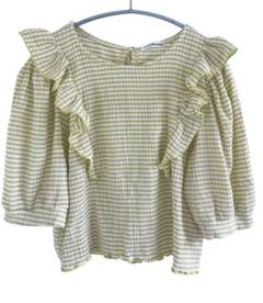 美品ギンガムチェック　フリルトップス　プルオーバー　Tシャツ　ミニT クロップド
