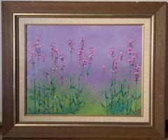 【真作】絵画　田辺満智子　日本画6号　らべんだー　紫の幻想　繊細な筆致　W31 真作】絵画 田辺満智子 日本画6号 らべんだー 紫の幻想 繊細な