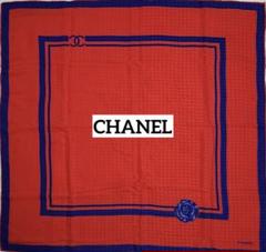 ★CHANEL★ スカーフ ココマーク カメリア シルク レッド ブルー