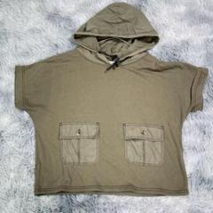 KHALITA【M】フード付き半袖Tシャツ　カーキ　レディース　ポケット付き