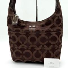 【美品】COACH オプアート ショルダーバッグ キャンバス ブラウン