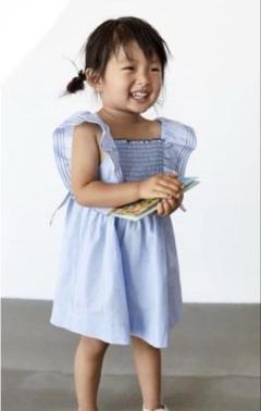 ZARA 水色ノースリーブワンピース 104 100cm リボン フリル