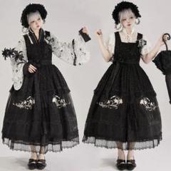 レースユリ 白黒色ジャンスカ 刺繍リボンエプロン ゴシック