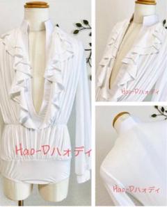 ★社交ダンス★新品★メンズシャツ★ラテン★フリル★白M Hao-D☆社交ダンス☆新品☆メンズシャツ☆ラテン☆立体フリル☆