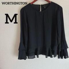 WORTHINGTON 【M】フリル 長袖トップス ブラック フォーマル 黒