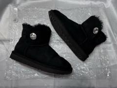 美品☆UGG ブラックムートンブーツ ファー付き クリスタルボタン