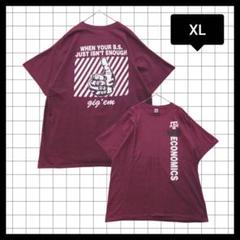 アメリカ古着　輸入古着　カレッジロゴ　プリント　半袖Tシャツ　ワインレッド　XL