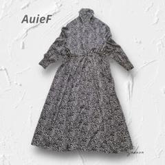 Y4255【AuieF】ハイネック小花柄 ロングワンピース 長袖 ウエストリボン