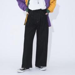 クティール　ブラックデニムパンツ　ウエストタック　レディース　韓国　コットン　M