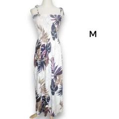 4863 チューブトップ ロングワンピース M 白 茶 パープル ボタニカル柄