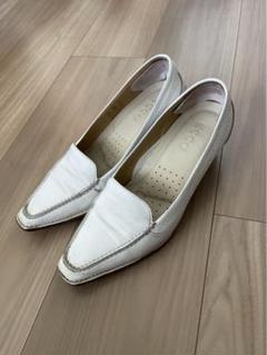 ECCO ホワイトレザー ローファー　23cm 太めヒール4cm