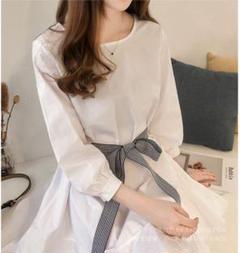 ポイントリボンラウンドネックワンピースガーリー韓国オルチャン春服夏服トレンド