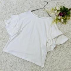 〝アースミュージックアンドエコロジー〟白　Tシャツ　無地　フリル袖　コットン　F
