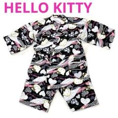 【美品】HELLO KITTY ハローキティ 甚平 浴衣 ヒョウ柄 ハート 黒