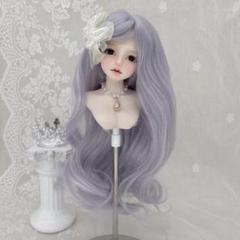 ドールウィッグ 8〜9インチ ブルーグレー ロングヘア カール SD BJD