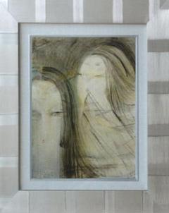 絵画 インテリア 額付(黒) 油絵 F6-030314 人物 女性像 絵画インテリア 額付( 青緑＋金色の枠 ) 油絵 F6-050213 人物