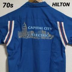 70s USA製 HILTON ヒルトン ボーリングシャツ 開襟 ビンテージ M