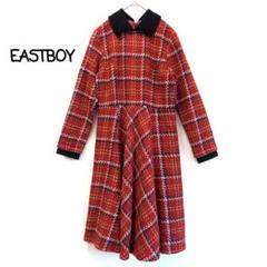 新品☆EASTBOY チェック柄 フレアワンピース 赤 襟付 サイズ9