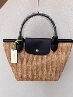 longchamp ロンシャン　プリアージュ　ストローバッグ　かごバッグ　黒 longchamp ロンシャン プリアージュ ストローバッグ かごバッグ 黒