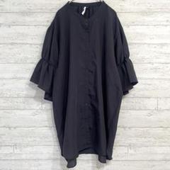 大きいサイズ フリル袖 前開き ブラウス 【2XL】 無地 ふんわり チュニック