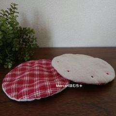 ハンドメイド コースター ドット刺繍 ④赤チェック ナチュラル カントリー 丸