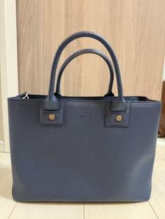 美品 agnes b. オールレザー トートバッグ ショルダーバッグ　ネイビー 新 モデルファッション - 美品 agnes b. オールレザー トート