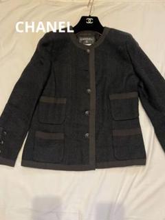 size38 シャネル CHANEL ノーカラージャケット ブラック