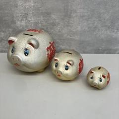昭和レトロ 金豚 貯金箱 3点セット 大中小 陶器製 金運 開運